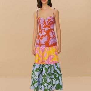 Mixed Tropical Swing Sleeveless Midi Dress New